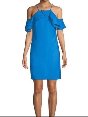 Nicole Miller NY Strappy Off Shoulder Summer Cocktail Dress Blue Lagoon